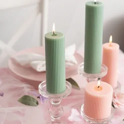 Roman Fluted Pillar Candle Pale Sage (5x15cmH)