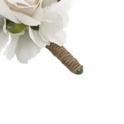 Rose & Baby's Breath Boutonniere Pack2 Cream & Beige (13cmH)