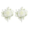 Rose & Baby's Breath Boutonniere Pack 2 White (13cmH)