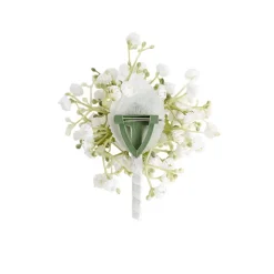 Rose & Baby's Breath Boutonniere Pack 2 White (13cmH)
