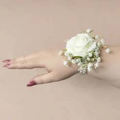 Rose & Baby's Breath Corsage Bracelet Pack 2 White (12cmH)