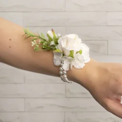 Rose & Baby's Breath Corsage Bracelet Pack 2 Beige (12cmH)