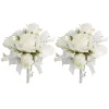 Rose & Ribbon Boutonniere Pack 2 White (13cmH)