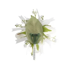 Rose & Ribbon Boutonniere Pack 2 White (13cmH)