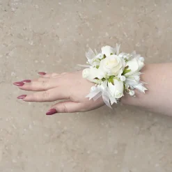 Rose & Ribbon Pearl Corsage Bracelet Pack 2 White (12cmH)