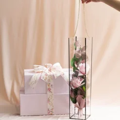 Rose Square PVC Carry Tube Clear & Black Pack 5 (10cmx50cmH)