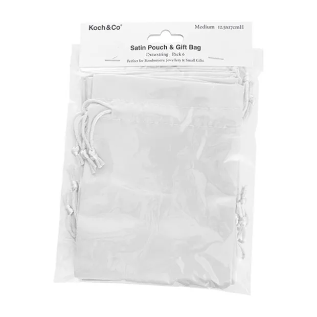 Satin Gift Bag Medium Pack 6 White (12.5x17HcmH)
