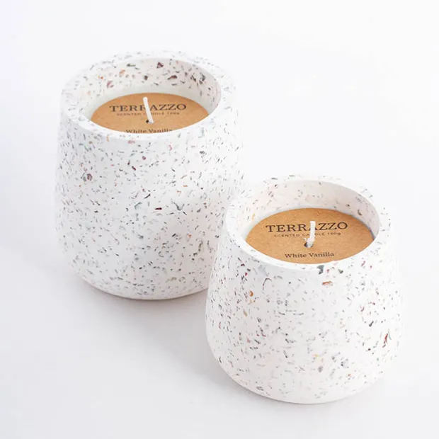 Scented Candle Terrazzo Vanilla White Medium 80g (9.4x8cmH)