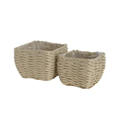 Seagrass Planter Squat Set of 2 Natural White (19x19x13cmH)