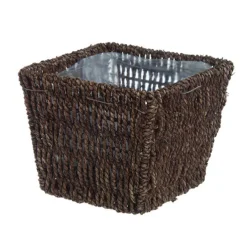 Seagrass Planter with Liner Square Brown (17.5x17.5x14cmH)