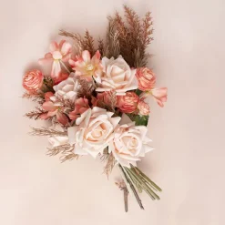 Siena Real Touch Rose Bouquet x 5 Heads Soft Peach (26cmH)