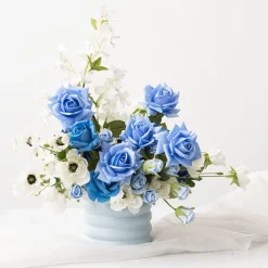 Siena Real Touch Rose Full Bloom Soft Blue (60cmH)