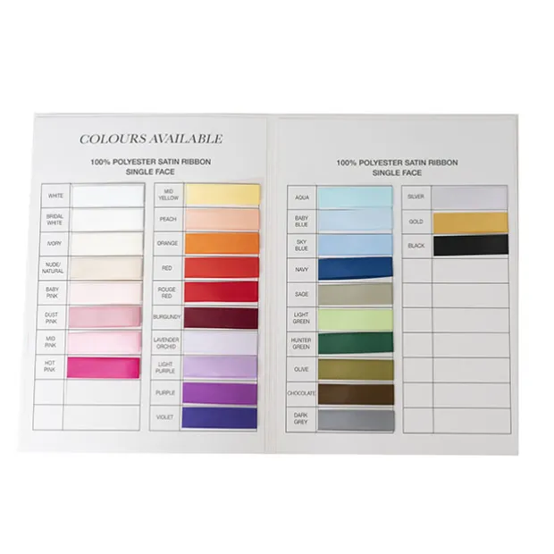 Single Face Satin Ribbon 15mm Sample Swatch Book (A4)