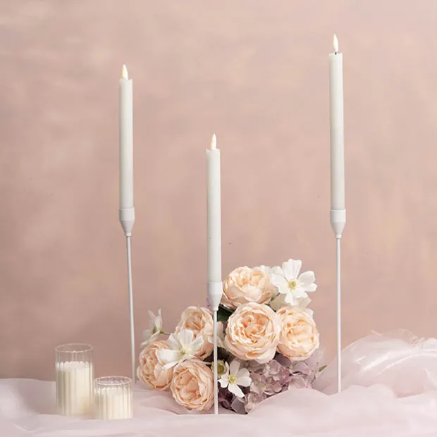 Single Metal Taper Candle Holder White (8x22cmH)