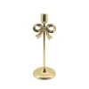 Single Taper Candle Holder Stand w Bow Gold (12x30.5cmH)