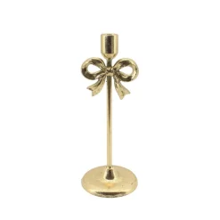 Single Taper Candle Holder Stand w Bow Gold (12x30.5cmH)