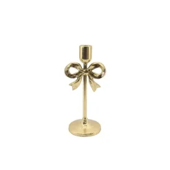 Single Taper Candle Holder Stand w Bow Gold (11x23cmH)