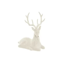 Sitting Flocked Reindeer White (18x25cmH)