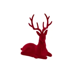 Sitting Flocked Reindeer Dark Red (18x25cmH)