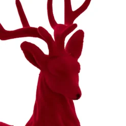 Sitting Flocked Reindeer Dark Red (18x25cmH)