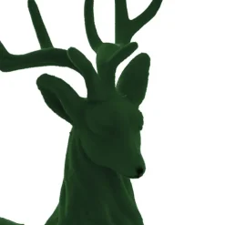 Sitting Flocked Reindeer Dark Green (18x25cmH)