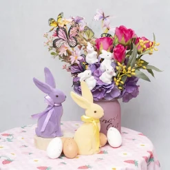 Sitting Long Ear Bunny Rabbit w Bow Flocked Purple (19cmH)