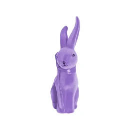 Sitting Long Ear Bunny Rabbit w Bow Flocked Purple (19cmH)