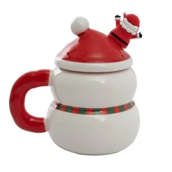 Smiley Snowman Ceramic Mug w Spoon Red (8.5x13.5cmH)