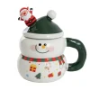 Smiley Snowman Ceramic Mug w Spoon Dark Green (8.5x13.5cmH)