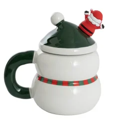 Smiley Snowman Ceramic Mug w Spoon Dark Green (8.5x13.5cmH)