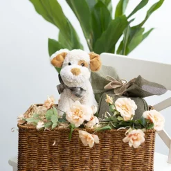 Smudges Puppy w Bow Plush Soft Toy Soft Brown (25cmHT)