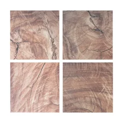 Square Ceramic Coaster Wood Pack 4 Brown (10x10x3.4cm)