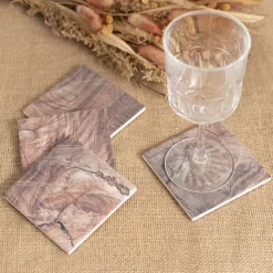 Square Ceramic Coaster Wood Pack 4 Brown (10x10x3.4cm)