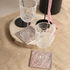 Square Ceramic Coaster Wood Pack 4 Brown (10x10x3.4cm)