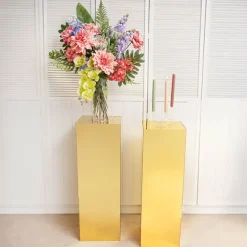 Square Deluxe Acrylic Plinth Set 2 Mirror Gold (30x90cmH)