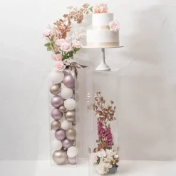 Square Deluxe Acrylic Plinth Set 2 Clear (30x90cmH)