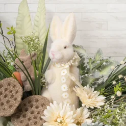 Standing Bunny Rabbit w Sunflower Bow Cream (26.5cmH)