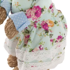 Standing Female Bunny in Floral Dress & Bouquet Blue (35cmH)