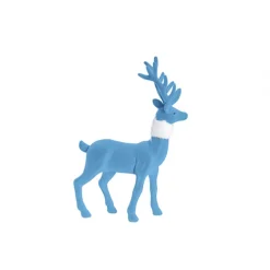 Standing Flocked Reindeer w Faux Fur Scarf Blue (37cmH)