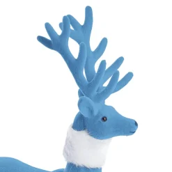 Standing Flocked Reindeer w Faux Fur Scarf Blue (37cmH)