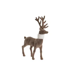 Standing Flocked Reindeer w Faux Fur Scarf Brown (37cmH)
