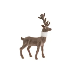 Standing Flocked Reindeer w Faux Fur Scarf Brown (37cmH)