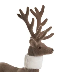 Standing Flocked Reindeer w Faux Fur Scarf Brown (37cmH)