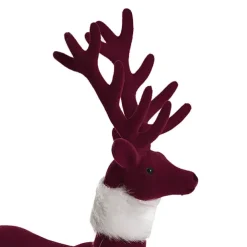 Standing Flocked Reindeer w Faux Fur Scarf Burgundy (37cmH)