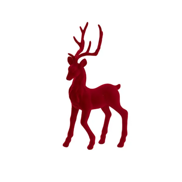 Standing Flocked Reindeer Dark Red (37cmH)