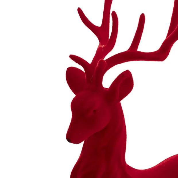 Standing Flocked Reindeer Dark Red (37cmH)