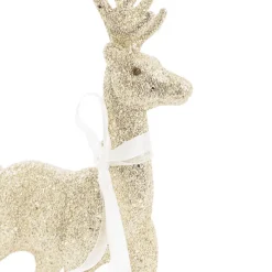 Standing Glitter Reindeer w Ribbon Champagne (29cmH)