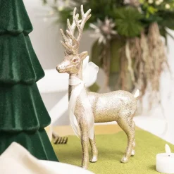 Standing Glitter Reindeer w Ribbon Champagne (29cmH)