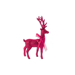 Standing Glitter Reindeer w Ribbon Dark Hot Pink (29cmH)