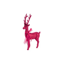 Standing Glitter Reindeer w Ribbon Dark Hot Pink (29cmH)